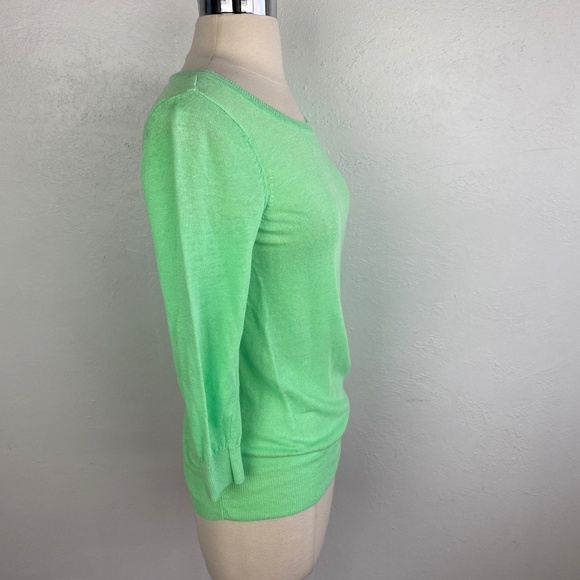 Olivia Sky Womens Sweater Medium Bright Green Linen Rayon Lightweight Pullover - Picture 7 of 10
